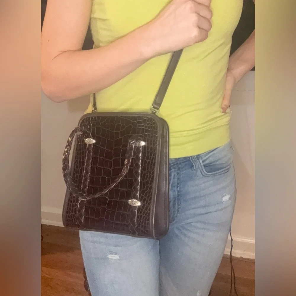 Brighton‎ Croc-Embossed Leather Crossbody Bag 7.5